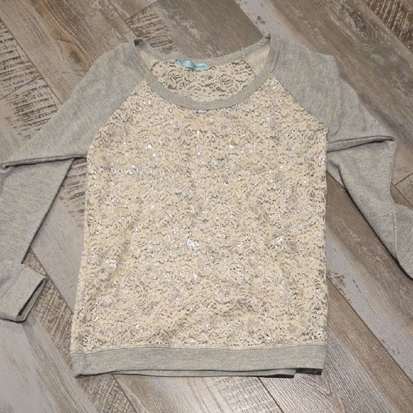 Maurices Light Gray Lace Sweatshirt - Picture 1 of 8